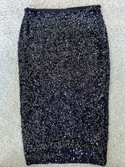 Jupe Midi Coupe Droite à Paillettes Noire